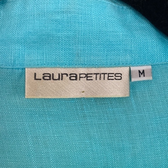 Laura Petites Blue Linen Embroidered Button Down, Collared Shirt. Size M - Picture 4 of 8